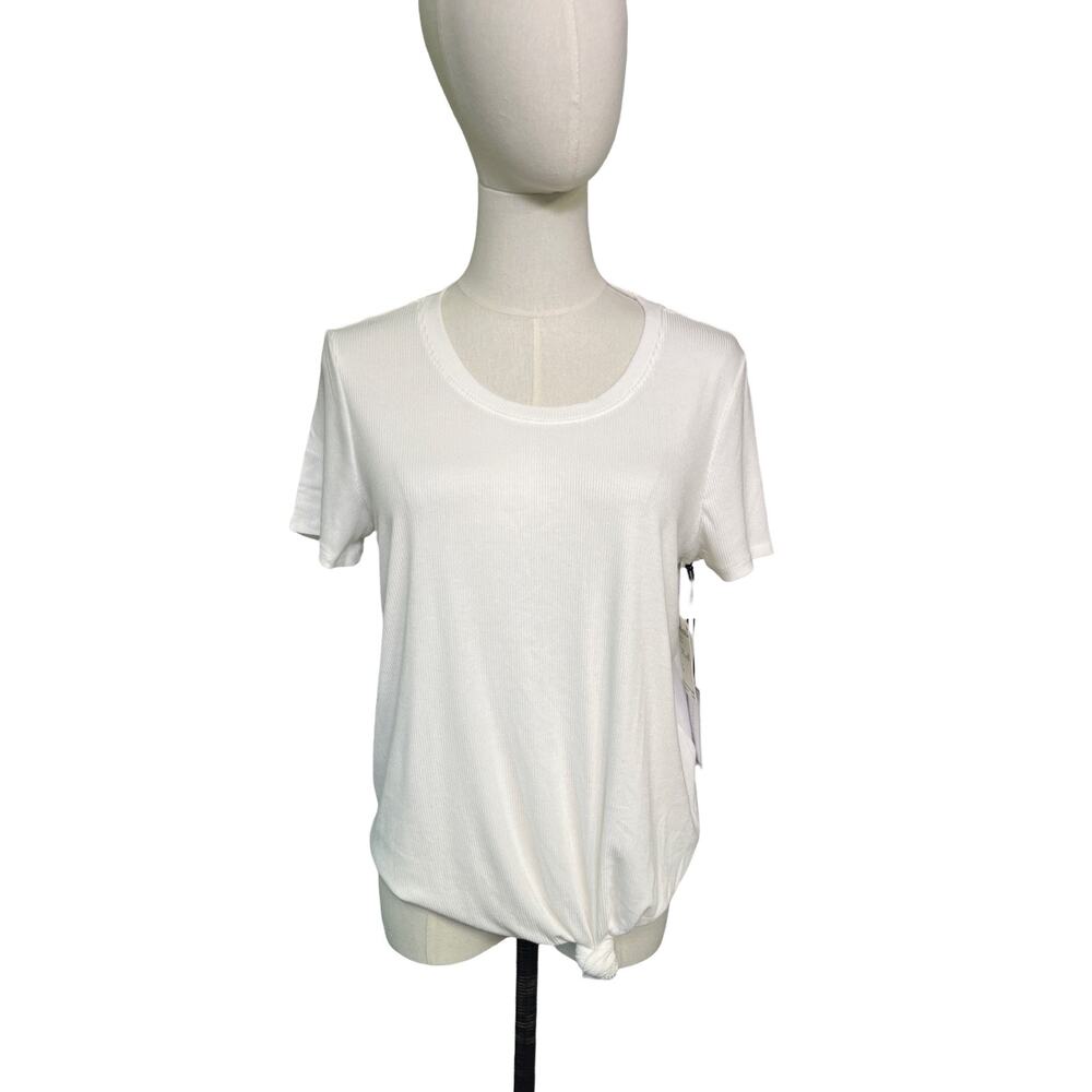 1.STATE White Ribbed Knit Tee Knot Hem Short Sleeve Top Womens Large